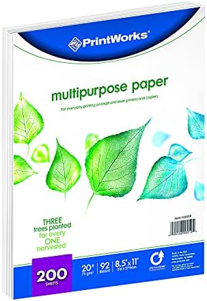 PrintWorks Multipurpose Paper, 20 Pound, 92 Bright, 200 Sheets, 8.5x11 Inches (00019), White
