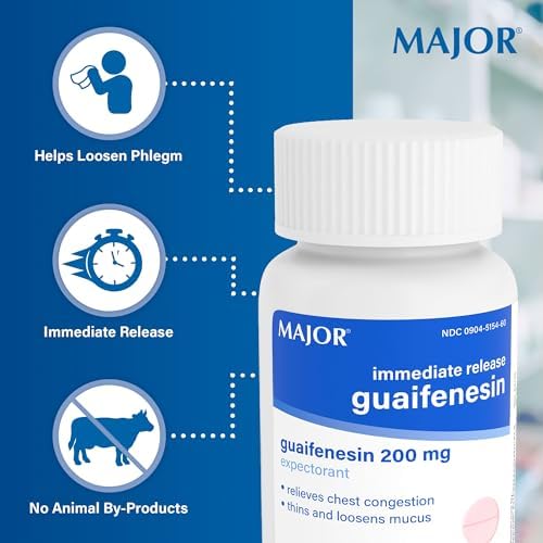 MAJOR Immediate Release Guaifenesin - Relieves Chest Congestion, Thins and Loosens Mucus - 200 mg - 100 Tablets (1 Pack)