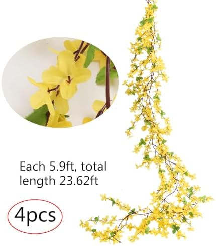 6Pcs Yellow Artificial Flowers 25.5in Long Stem Forsythia Branches