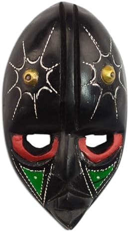 NOVICA Artisan Handcarved African Wood Mask Sese Wall from Ghana Black Multicolor Woodbrass Masks Ghanaian [5.75in H x 3in W x 1.4in D] ' Stellar