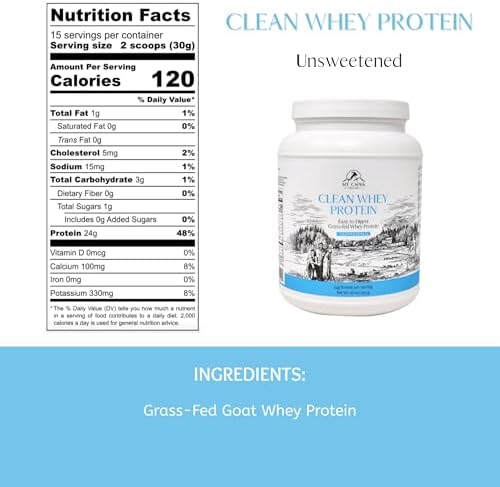 Mt. Capra Clean Whey Protein | Grass-Fed Undenatured Goat Whey Protein Powder | 24 g Protein Per Serving, All Natural, Non-GMO, High in Branch Chain Amino Acids | Unsweetened | 15 Servings - 16 oz