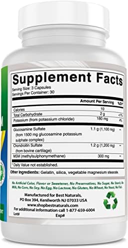 Best Naturals, Glucosamine Chondroitin MSM Supplements, 2600 mg per Serving, 90 Capsules (90 Count (Pack of 1))