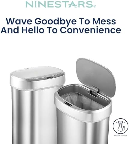 Ninestars 13 Gallon Oval Automatic Trash Can, 50L Touchless Motion Sensor Kitchen Garbage Can with Odor-Sealing Lid, Silver Stainless Steel