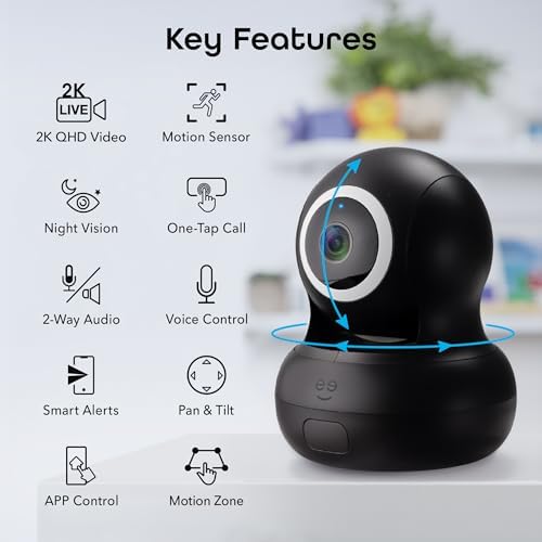 Geeni Sentinel Smart 2K Indoor Security Camera with Auto-Tracking – Dual-Band 2.4GHz & 5GHz WiFi, 2K HD Video, App & Voice Control, Motion Detection, White