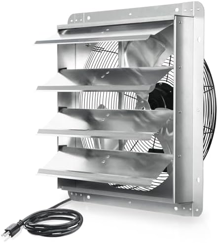 KEN BROWN 12 Inch Shutter Exhaust Fan Wall Mounted, Aluminum with 1.65 Meters Power Cord Kit, High Speed 1450CFM, Vent fan for Commercial, Greenhouse