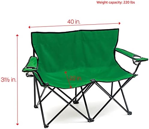 Trademark Innovations Loveseat Style Double Camp Chair, 40" L x 22" W x 31.5" H, Polyester, Army Green