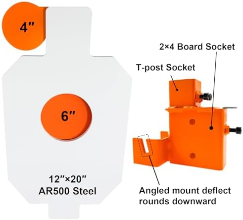 Highwild AR500 Steel Hostage Target 12" x 20" x 3/8" Armored Steel Bullseye Reactive IDPA Shooting Target with 2X4 T-Post Bracket