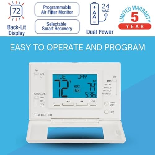 P521U Programmable 5-2 Day Thermostat for Home Use; 2 Heat, 1 Cool