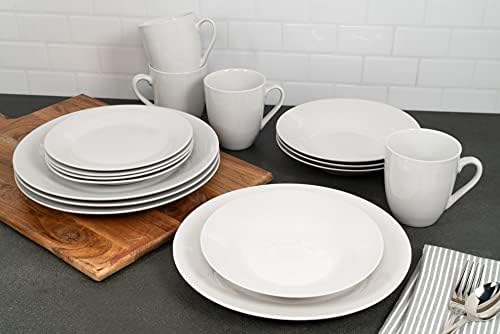 10 Strawberry Street Simply Square 16 Piece Dinnerware Set, Porcelain, White