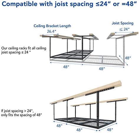 FLEXIMOUNTS 4x8 Overhead Garage Storage Rack with Hooks, Black