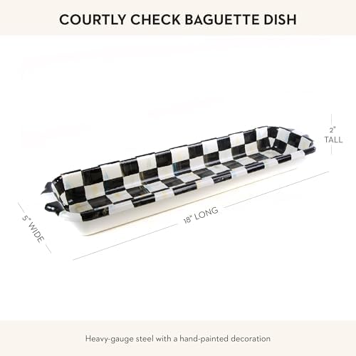 MACKENZIE-CHILDS Enamel Baguette Dish, Black-and-White Courtly Check | Hand-painted design, made from enameled steel