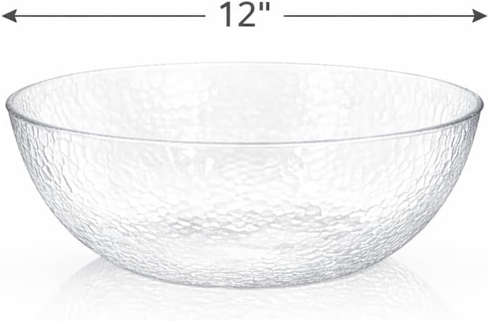 Lillian Collection Stunning Clear Plastic Round Hammered Bowl - 12" (1 Pc.) - Unique Textured Design - Perfect for Parties & Displays