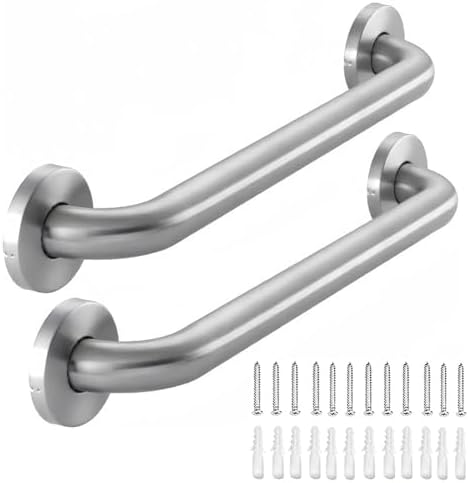 Stainless Steel Bathroom Safety Shower Grab Bar, Anti Slip Bathtubs Grab Bars,Toilet Assist Saft Handle Handrail ADA Compliant 500lbs for Handicap Elderly Senior (Brushed, 12 Inches)