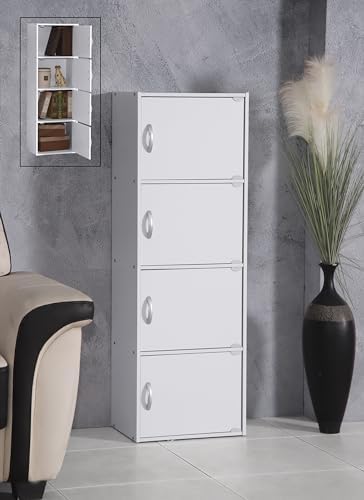 HODEDAH IMPORT 4-Shelf Bookcase Cabinet, Black