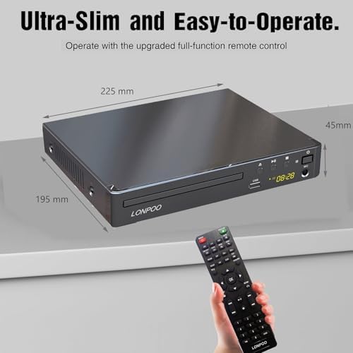 LONPOO DVD Players HDMI for TV, Compact Multi Region DVD Player