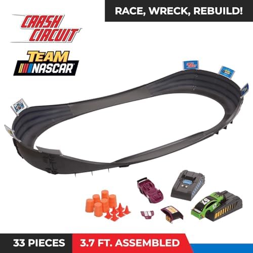 Slot Car Race Track Sets | NASCAR Crash Circuit Short Track | 2 Electric Powered Cars with Flash Chargers | Race Tracks for Kids Ages 4-8 | Car