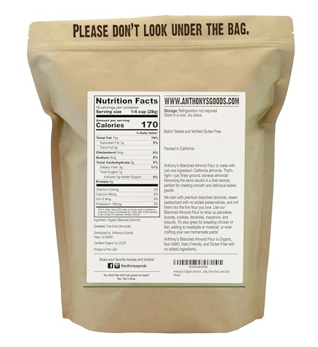 Anthony's Organic Almond Flour, 1 lb, Blanched, Gluten Free, Non GMO, Keto Friendly, Extra Fine, Low Carb