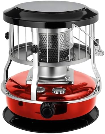 Indoor Kerosene Heater, Portable Kerosene Heater for Camping and Emergency, 9000 BTU 2400W Output with 1.21 Gallon Fuel Tank, 18–22 Hour Burn, 0.2–0.24L/H Consumption (Red)
