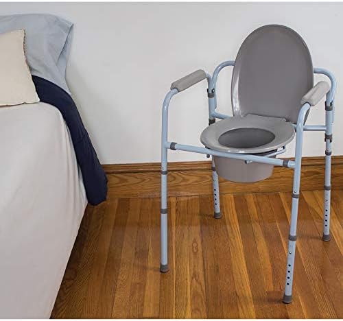 Carex 3-in-1 Folding Bedside Commode and Raised Toilet Seat, Portable Toilet Supports Up to 300lbs, Bedside Commodes for Seniors