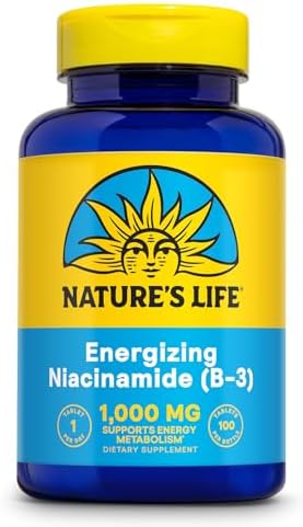 Nature's Life Energizing Niacinamide, Vitamin B3 1000mg - High Potency, No Flush Niacin Supplement - Nerve Function