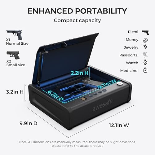awesafe Biometric Gun Safe for Pistol, 3 Ways Quick Access with Fingerprint Digital PIN Key