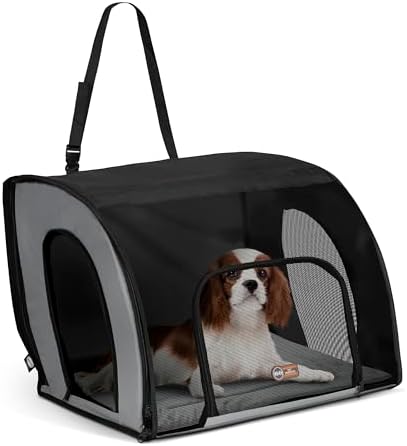 K&H Dog Car Seat, Travel Safety Carrier for Pets, Medium, Gray/Black | Enclosed Car Seat for Dogs, Soft-Sided Covered Pet Carrier, Washable Pad, Multiple Entrances, Mesh Windows, 24x19x17in