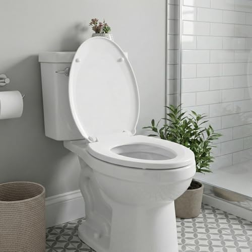 Renovators Supply Manufacturing Plastic Soft Close Toilet Seat Elongated Quiet-Close Lid, Contoured Seat, Easy to Install and Clean, Grip-Tight Bumpers with Adjustable Mounting Hardware, Black