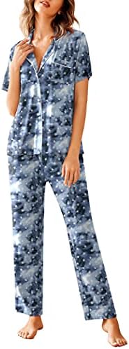 Avidlove Women Pajamas Set Notch Collar Soft Sleepwear Pjs Short Sleeve Button Down Nightwear with Long Pants