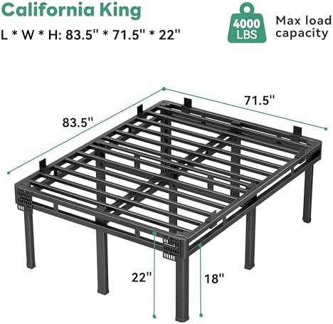 Superay 24 inch HIgh Queen Bed Frame with Rounded Legs, Double Layer Design | Metal Bed Frame & Box Spring 2 in 1 High Platform with Matress Gasket & headboard Adapter, Heavy Duty Support 4000lbs, Black