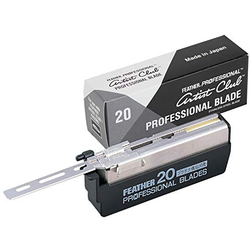 Feather Artist Club Professional Razor Blades - Single Straight Edge Replacement Blades for Full-Face Shaving, Beard Edging & Line-Ups - For Barbers & Men's Grooming - Made in Japan (20 Count)