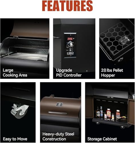 Z GRILLS Wood Pellet Smoker Grill, 8 in 1 BBQ Grill with Auto Temperature Control, 697 sq in Cooking Area for Backyard, Patio and Outdoor Cooking, 7002E, Sliver