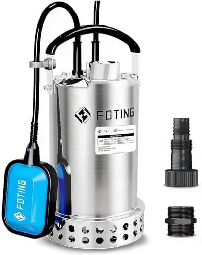 FOTING Full 304 Stainless Steel Sump Pump with Float Switch - 1HP 4600GPH Automatic Submersible Water Pump Fast Water Removal in Pools, Basements