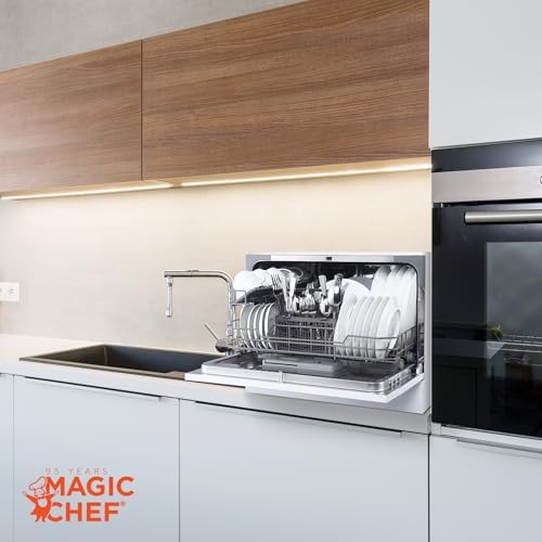 Magic Chef Compact Countertop Dishwasher, Portable Mini Dish Washing Machine for Kitchen Counter, 6 Plate Washer Capacity
