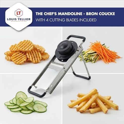 Bron Coucke Professional Mandoline Slicer – Stainless Steel – Julienne, Waffle & French Fry Cutter – Adjustable Thickness