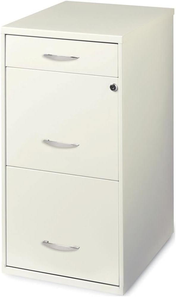 Scranton & Co 3-Drawer Metal Filing Cabinet, 27.32" H x 14.25" W x 18.00" D, Pearl White Finish, Locking Storage with Letter-Size File Drawers, Non-Porous Painted Steel for Home or Office