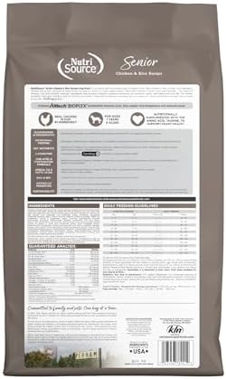 NutriSource Senior Dry Dog Food, Chicken & Rice, 26 lb | Probiotic & Prebiotic Support, Glucosamine & Chondroitin, Grain Inclusive, No Corn Wheat or Soy