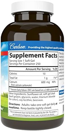 Carlson Cal-600, 600 mg, Calcium, Liquid Filled, 100 Softgels | Bone Support; Healthy Teeth; Optimal Wellness