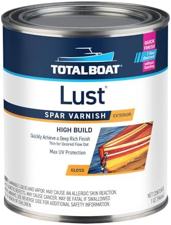 TotalBoat Lust Marine Spar Varnish for Boats & Wood - High Gloss Quart | Oil-Based Polyurethane Finish; High Build; UV Inhibitors; Wooden Boats, Yacht Brightwork, Furniture & Interior/Exterior Wood