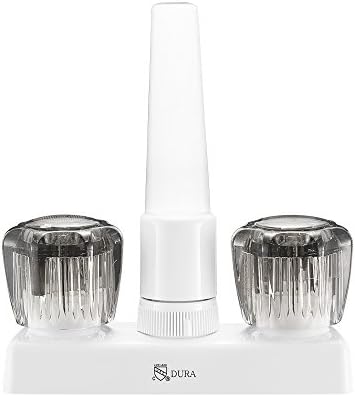 Dura Faucet DF-PK640S-WT RV Swivel Kitchen Galley Bar Faucet (White) | Smoked acrylic knobs and a rotating spout serve sink or bar duty.