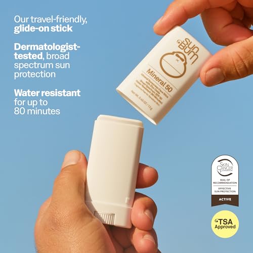 Sun Bum Mineral SPF 50 Face Stick Sunscreen - Travel Size, 0.45 oz | Broad Spectrum Sunscreen, for Sensative Skin, Vitamin E, Hawaii 104 Act Compliant (No Octinoxate & Oxybenzone)