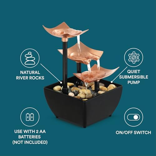 Homedics Tabletop Water Fountain, Home Décor Soothing Sound Machine | Automatic Pump, Deep Basin & Natural River Rocks. Indoor Zen Relaxation for Office, Living Room, or Bedroom, 8.25” Tall