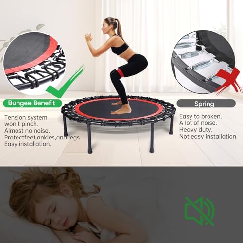 40" Mini Trampoline for Adults, Fitness Rebounder with Elastic Bands, Indoor Exercise Trampoline, Low Impact Workout Equipment for Home Gym