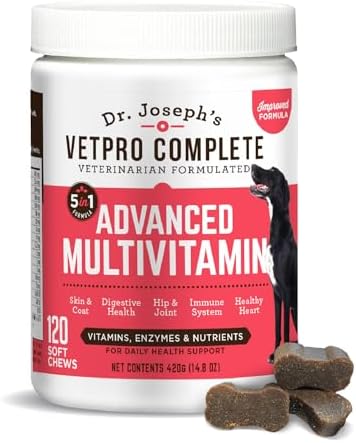 Dr. Joseph's VetPro Complete Multivitamin Dog Supplement, 120 Count (Large Dog 60 Day Supply), 5in1 Chew with Vitamins, Enzymes & Nutrients