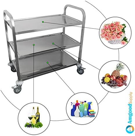 Medium 3 Shelf Heavy Duty Utility Cart on Wheels | 34 in. Long x 18 in. Wide