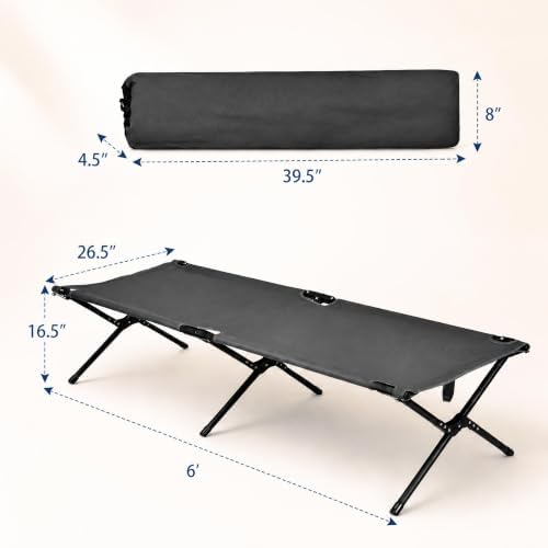 GYMAX Folding Camping Cot, Heavy Duty Portable Military Cot with Oxford Fabric