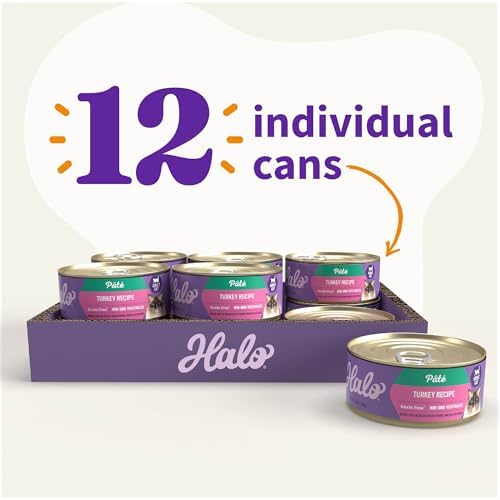 Halo Wet Cat Food Real Chicken Recipe, Grain-Free Wet Pate, Canned Cat Food for Extra Hydration, 5.5 Oz Can (Pack of 12)