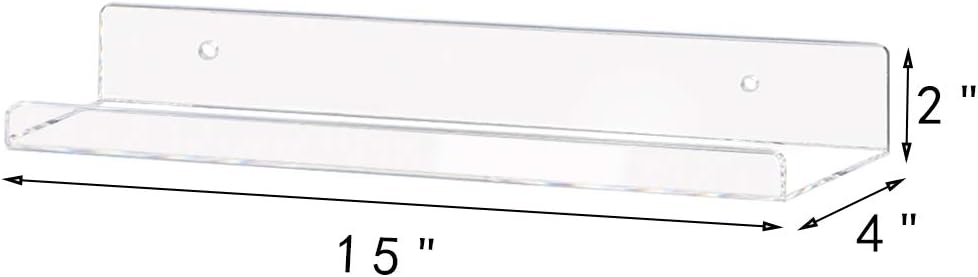 Weiai Clear Acrylic Shelves 15" Invisible Floating Wall Mount Display Bookshelf