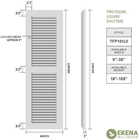 18"W x 60"H True Fit PVC Two Equal Louver Shutters, Unfinished (Per Pair - Hardware Not Included)