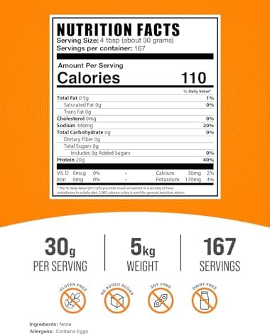 BulkSupplements.com Egg White Protein Powder - Egg White Powder, Lactose Free Protein - Unflavored & Dairy Free, 30g per Serving, 500g (1.1 lbs) (Pack of 1)