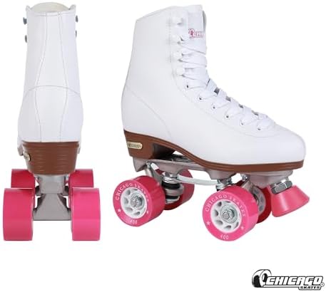 Chicago Skates Classic Quad Roller Skates for Women & Men – Durable & Top Performance, Adjustable High-Top Boots for Safe Indoor/Outdoor Roller Derby–60mm PU Wheels & Semi-Precision Bearings